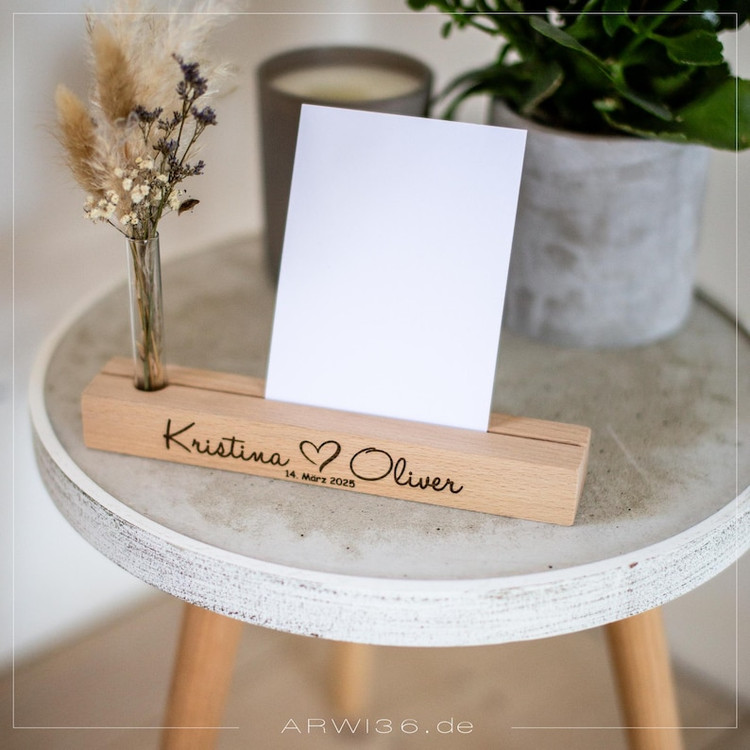 استند چوبی عکس با گل خشک تزئینی