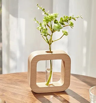 گلدان چوبی دکوری به همراه گلدان شیشه ای هدیه ROCCO-05