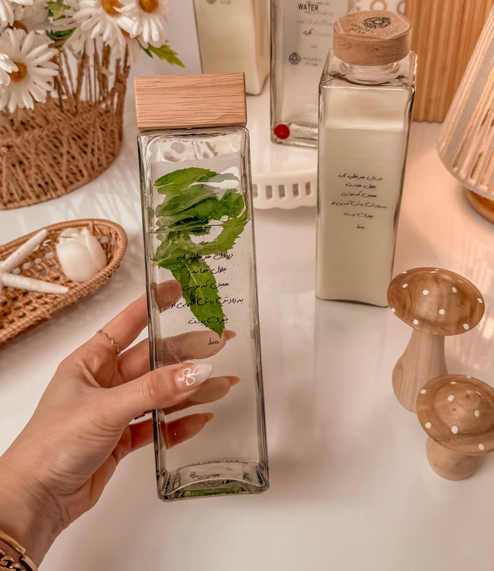 بطری درب چوبی طرح ایکیا همراه با لیبل هدیه ضد آب