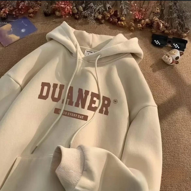 هودی کلاه دار فری سایز داخل کرکی کرم