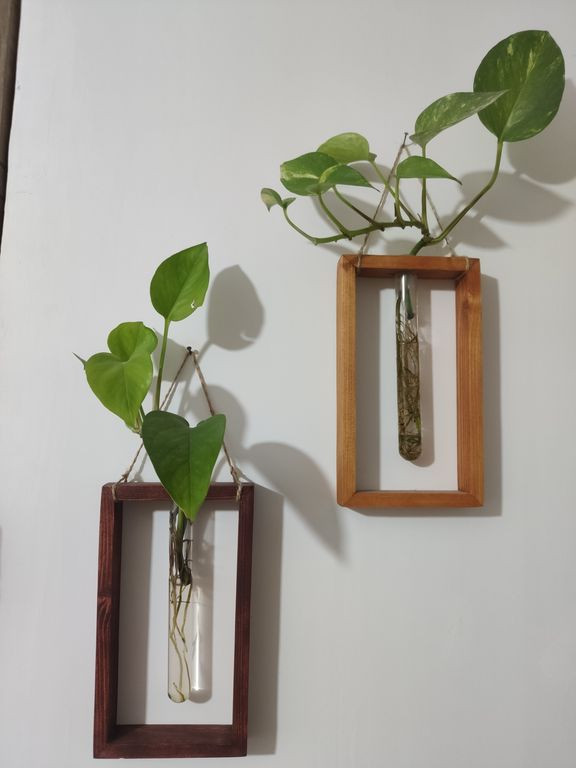 گلدان دکوری چوبی با شیشه جای گل هدیه