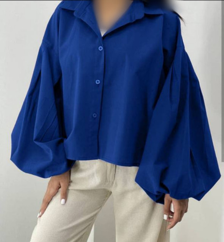 شومیز بهاره آستین پفی فری سایز جنس داکرون