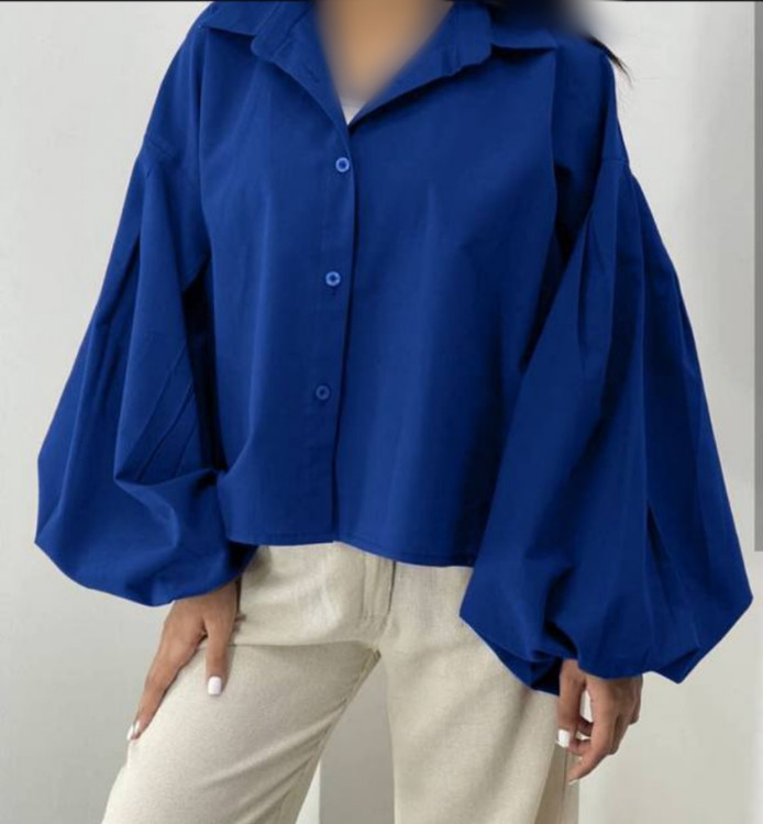 شومیز بهاره آستین پفی فری سایز جنس داکرون