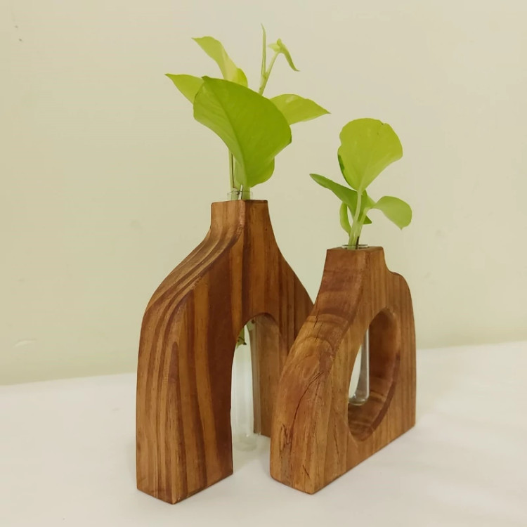 گلدان چوبی ست دو عددی با لوله جای گل هدیه