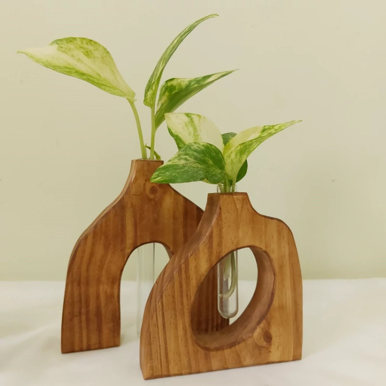 گلدان چوبی ست دو عددی با لوله جای گل هدیه